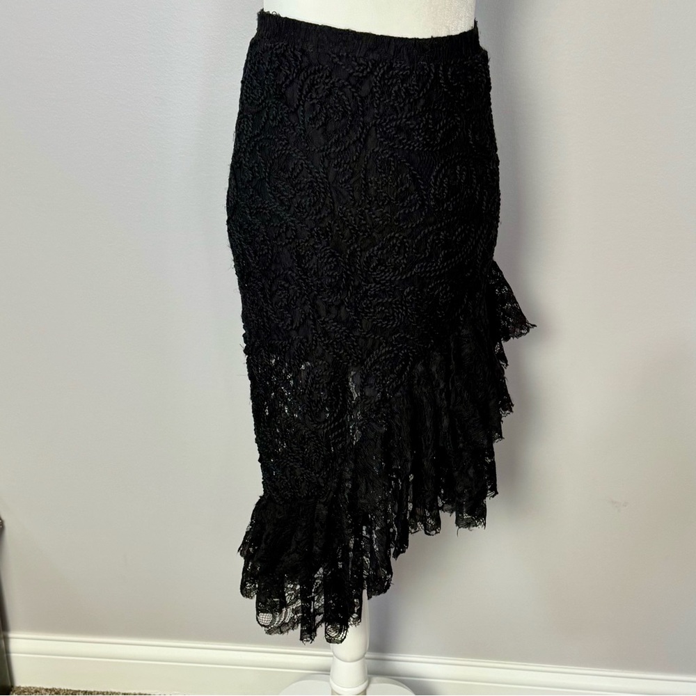 Zara Black Asymmetrical Lace Midi Skirt